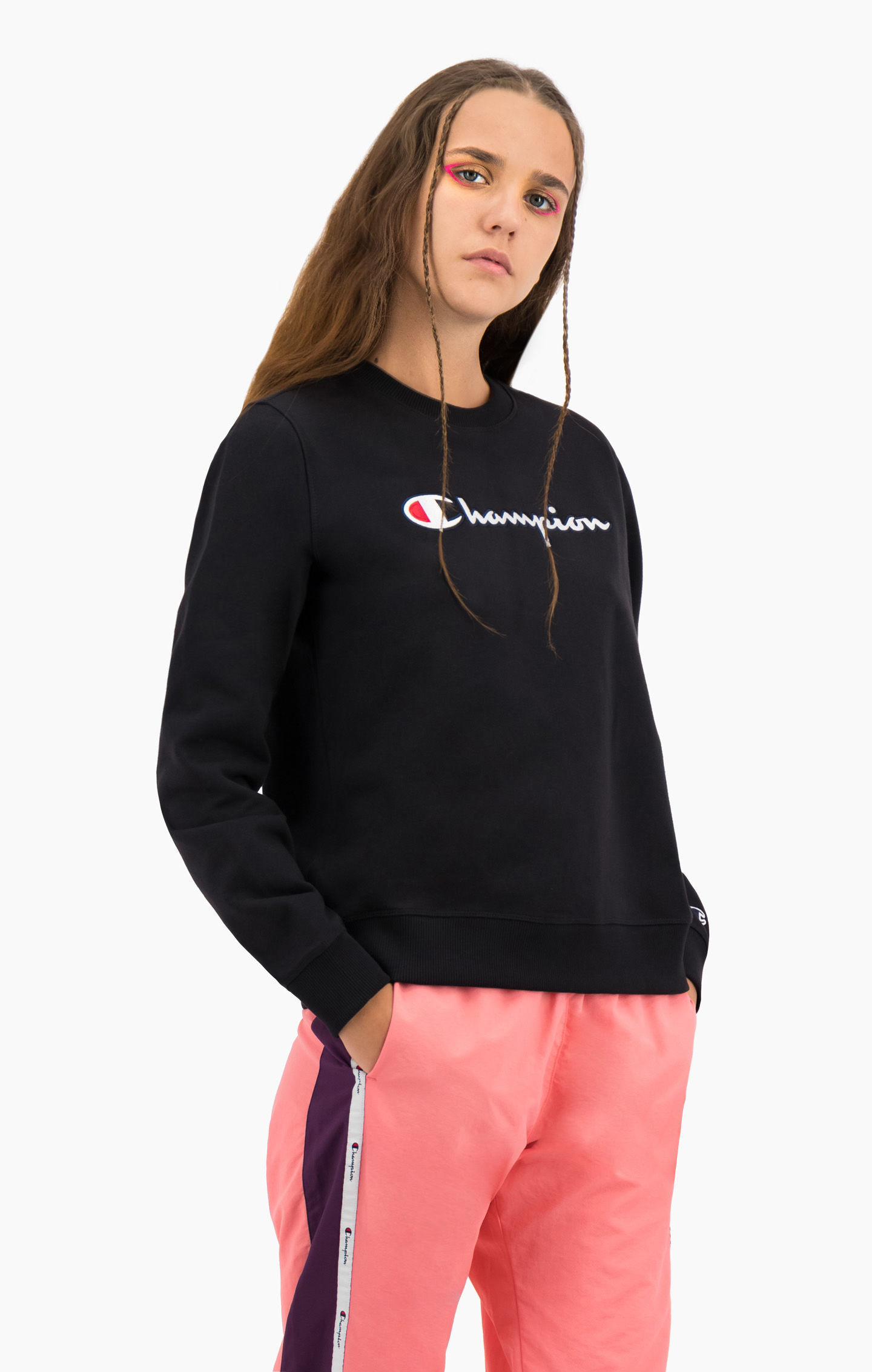 Satin stitch script logo fleece online hoodie