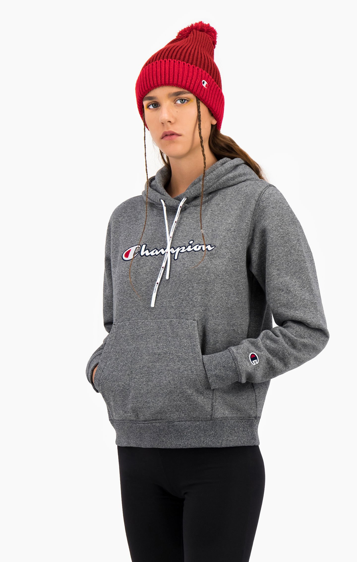 Satin Stitch Script Logo Fleece Hoodie Champion Official