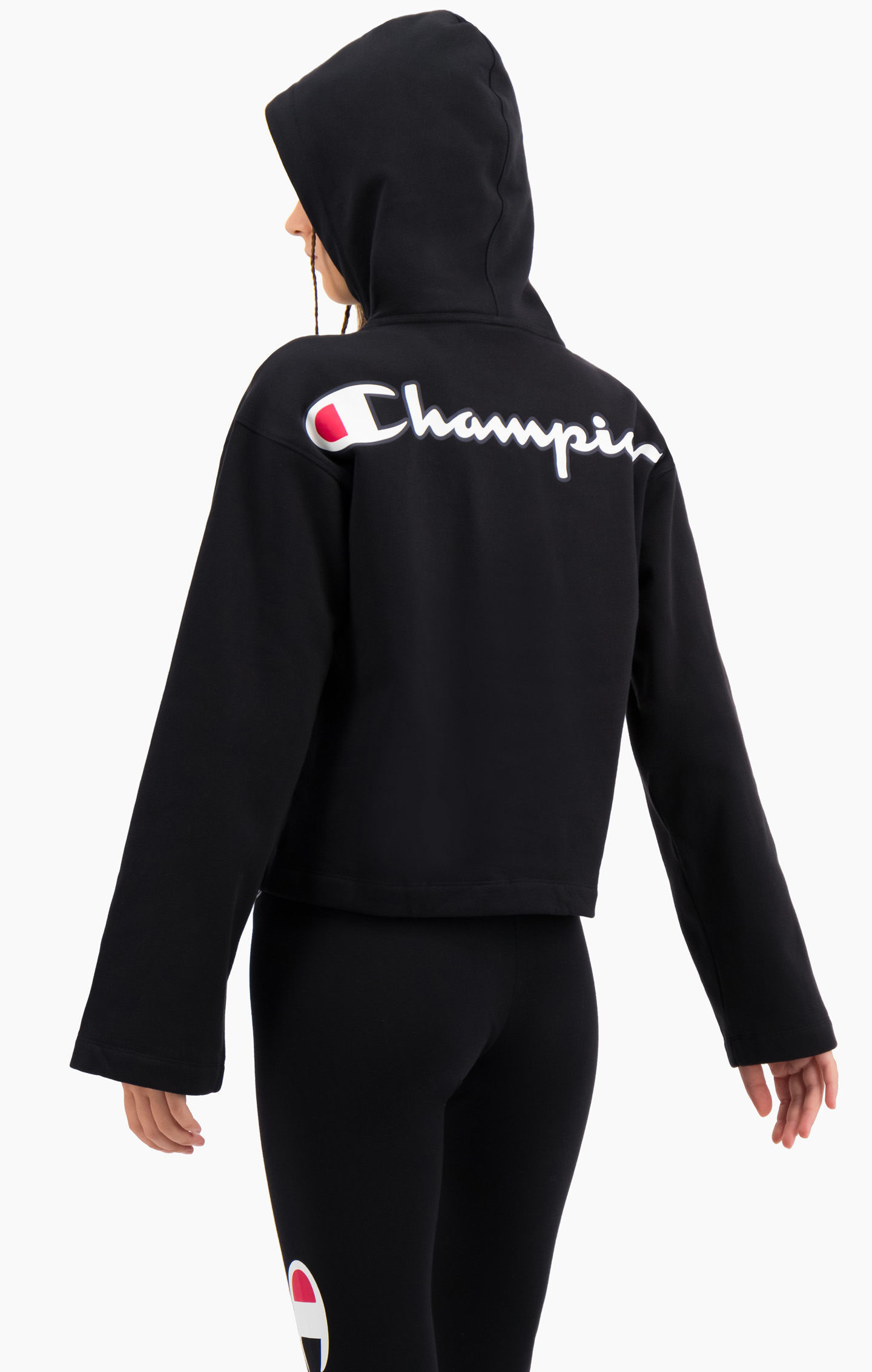 satin stitch script logo fleece hoodie