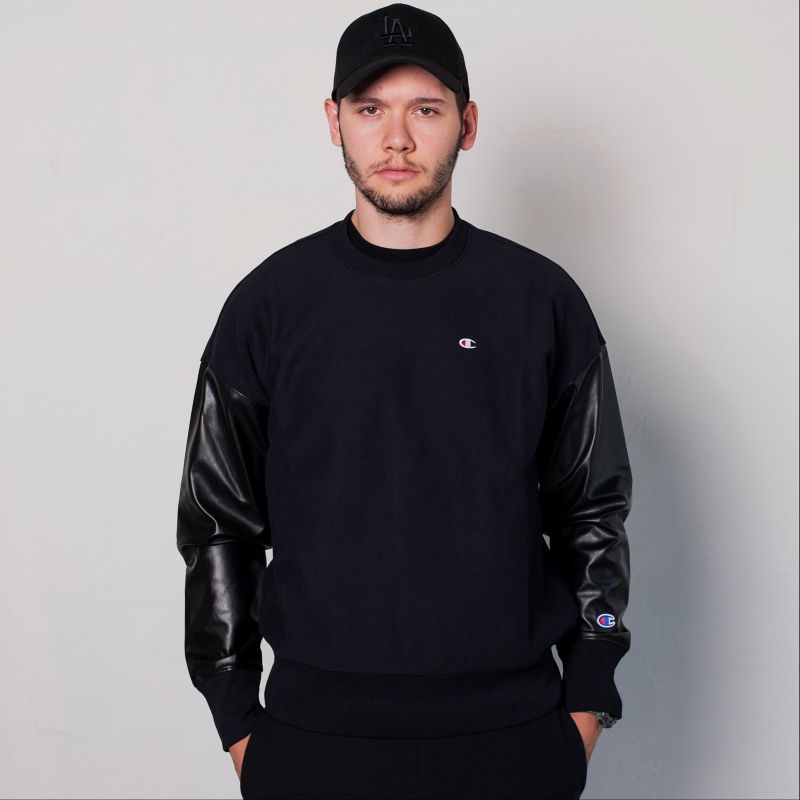 champion sweater grey mens leather
