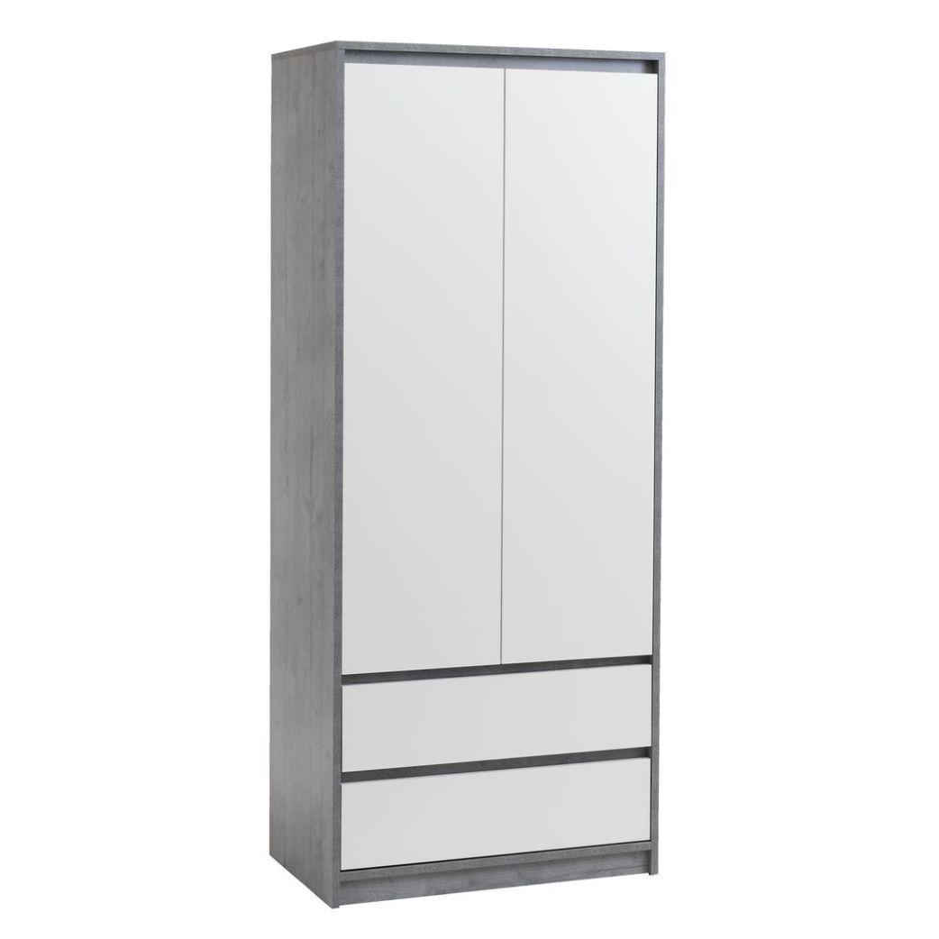 Wardrobe Closet Clothes Billund 80x192 White/Concrete